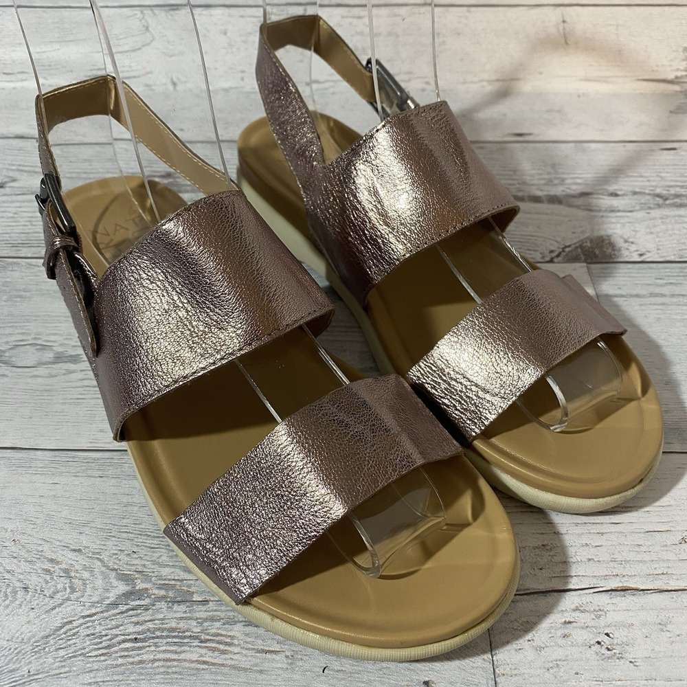 Naturalizer Emory Sandals Womens 7.5 M Rose Gold Leather Metallic Buckle Strappy
